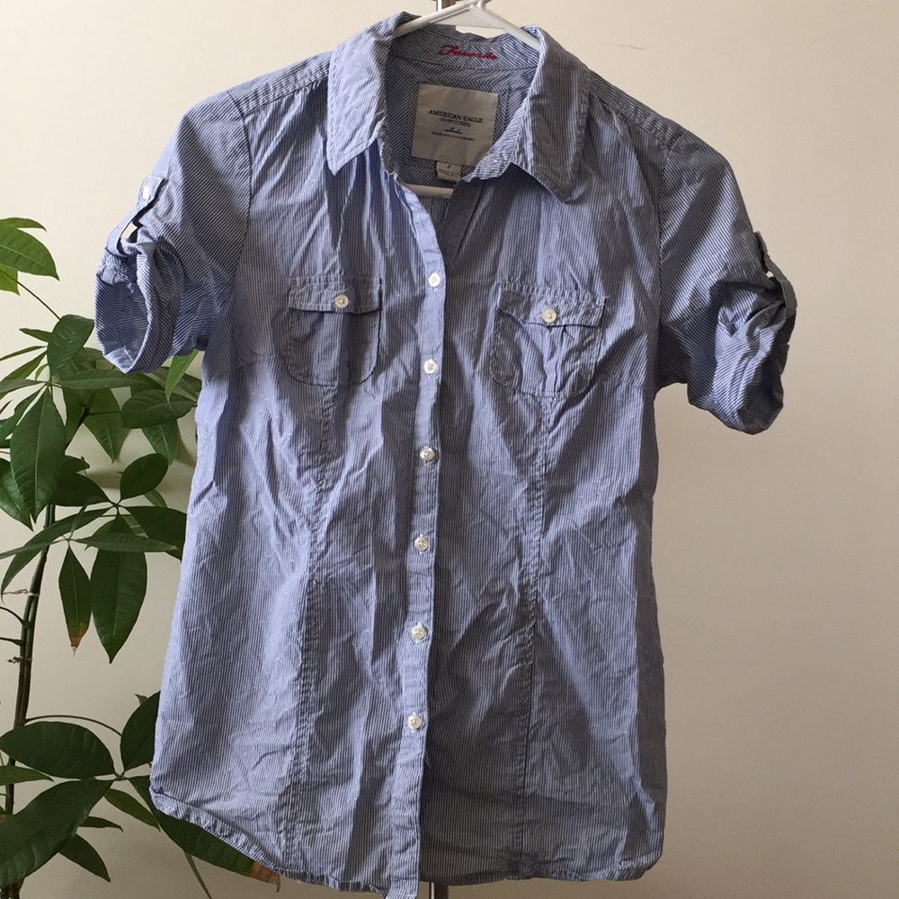 Striped button up with short-sleeve cuffs